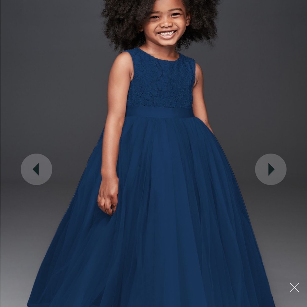 David’s Bridal Children’s Heart Cutout Ballgown Flower Girl Dress Marine
